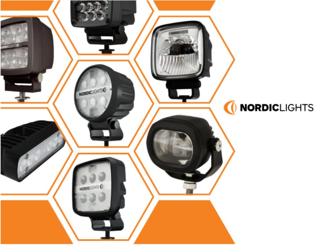 Verschillende Nordic Lights LED lampen voor vrachtwagens naast elkaar.