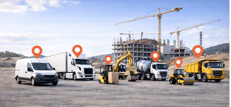 Bouwplaats met machines en voertuigen header